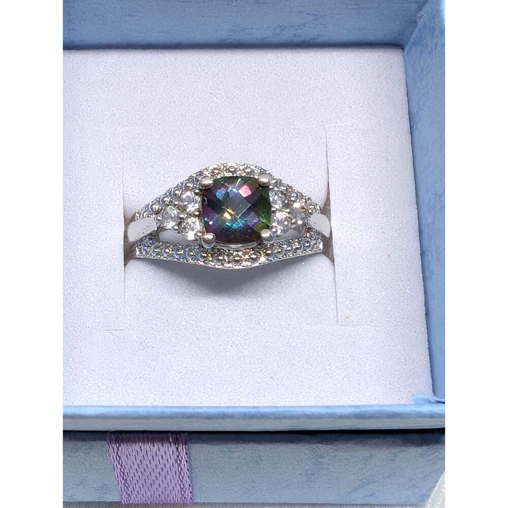 Vintage Mystic Topaz Sterling Silver Necklace, Ring, & Earring Set - Picture 5 of 11